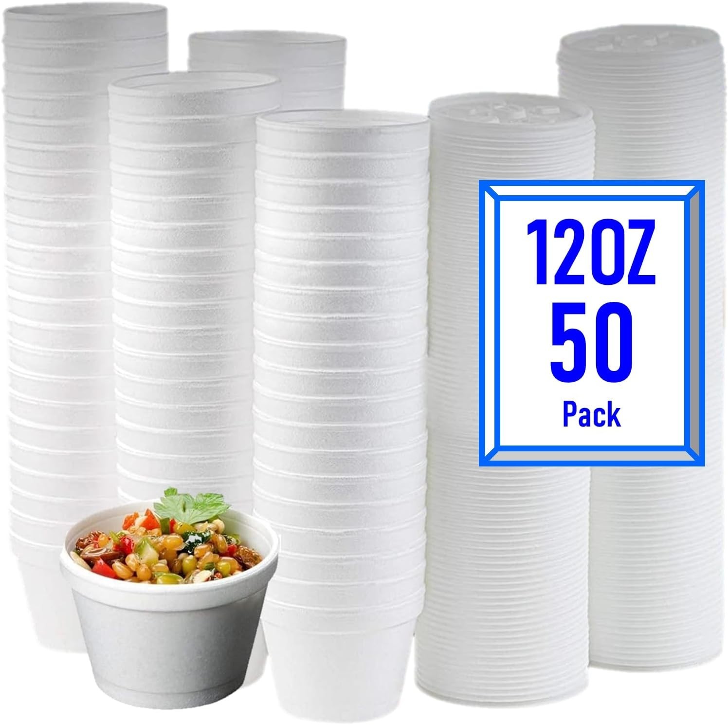 50-Pack 12 oz Foam Bowls with Vented Lid for Ice Cream