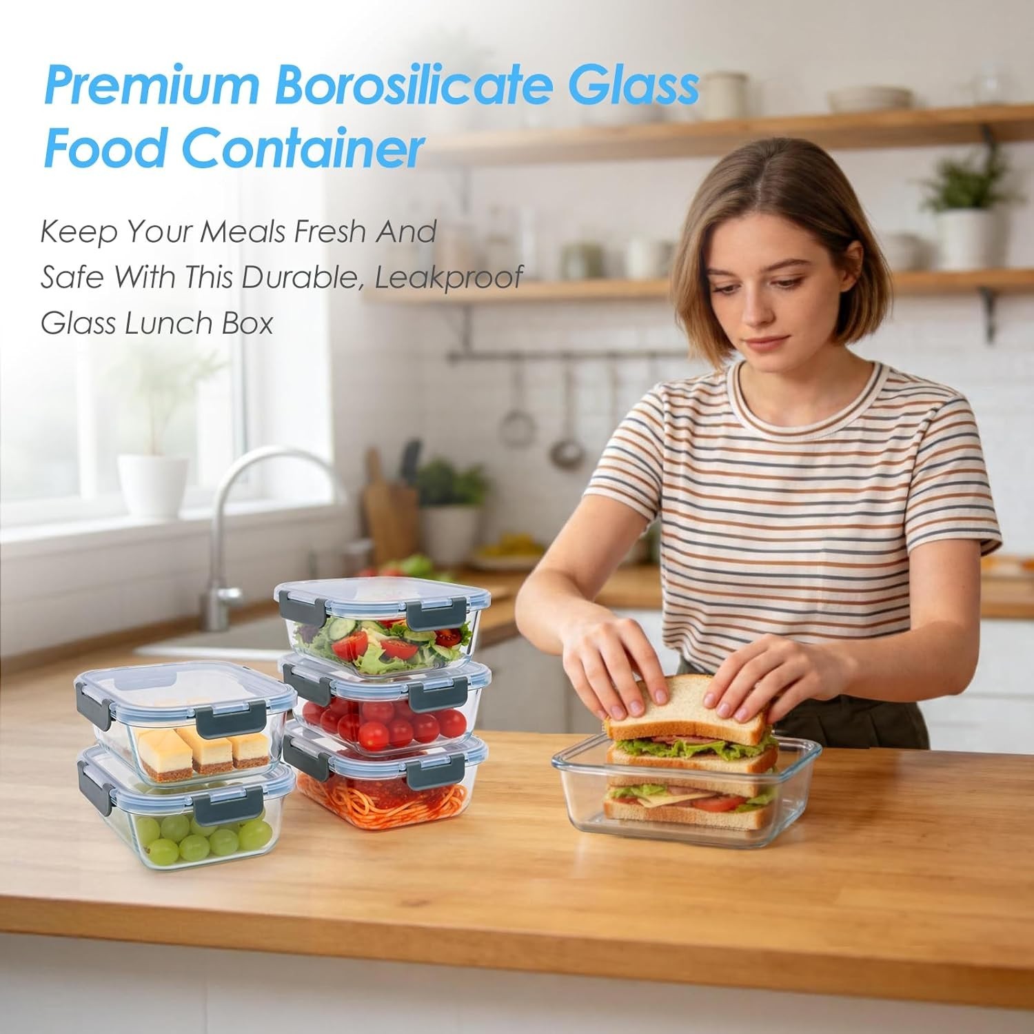 5-Pack 36oz Glass Food Storage Containers with Lids Airtight, Glass Meal Prep…