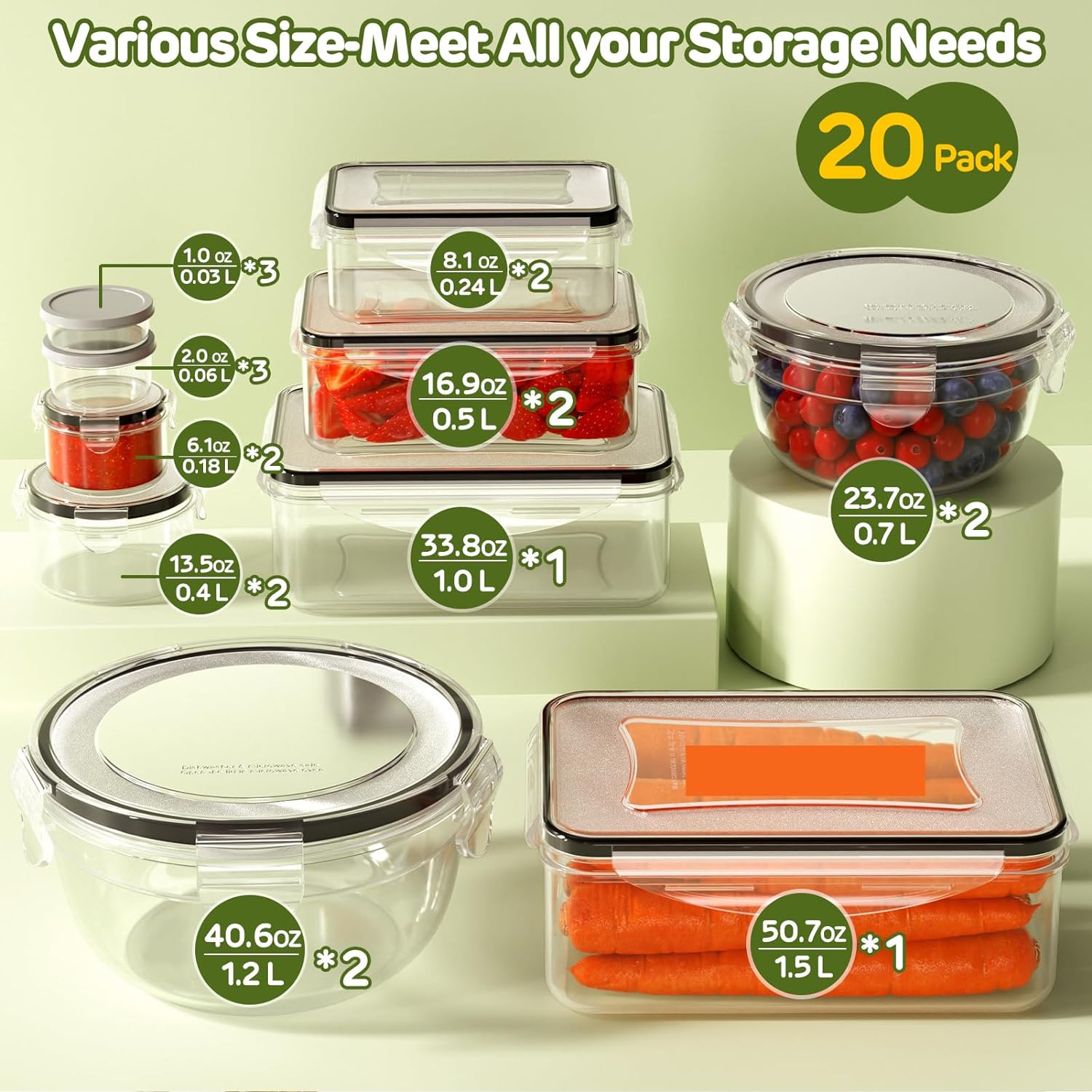 40 PCS Food Storage Containers with Lids Airtight (20 Lids &20 Containers) – Lea