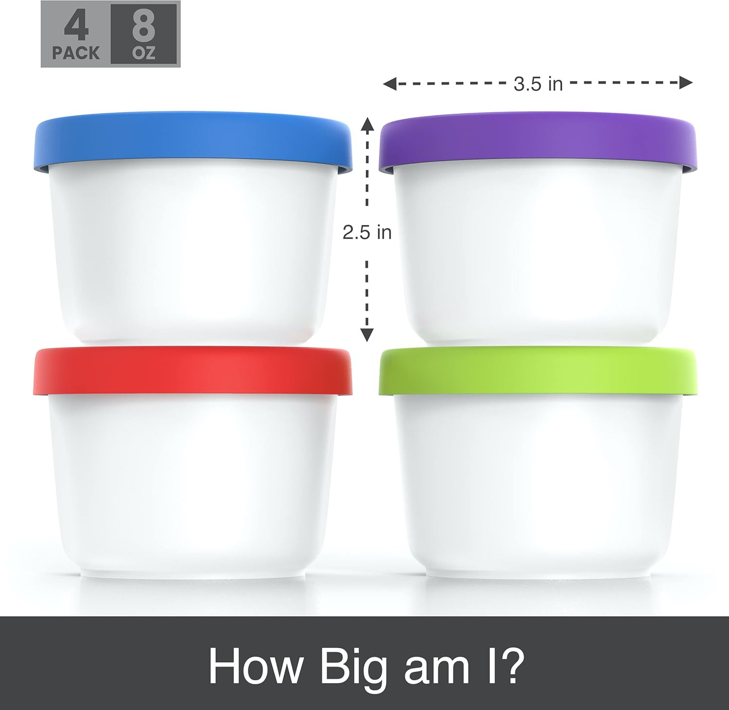 BALCI – 8oz Mini Ice Cream Containers with Silicone Lids (Set of 4) – Freezer Fo