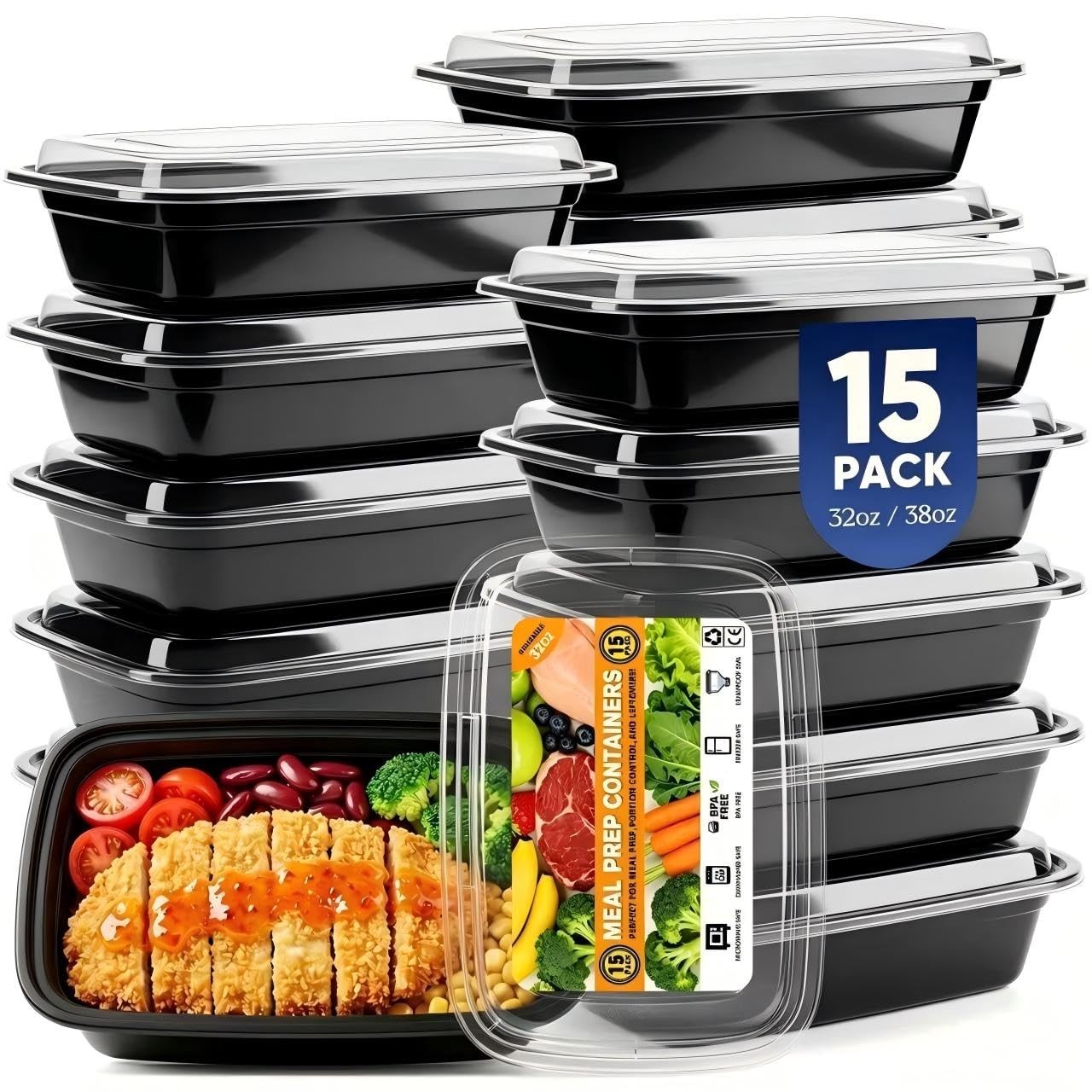15 Pack Meal Prep Containers 32OZ, BPA-Leakproof To Go Food Containers, Dispo…