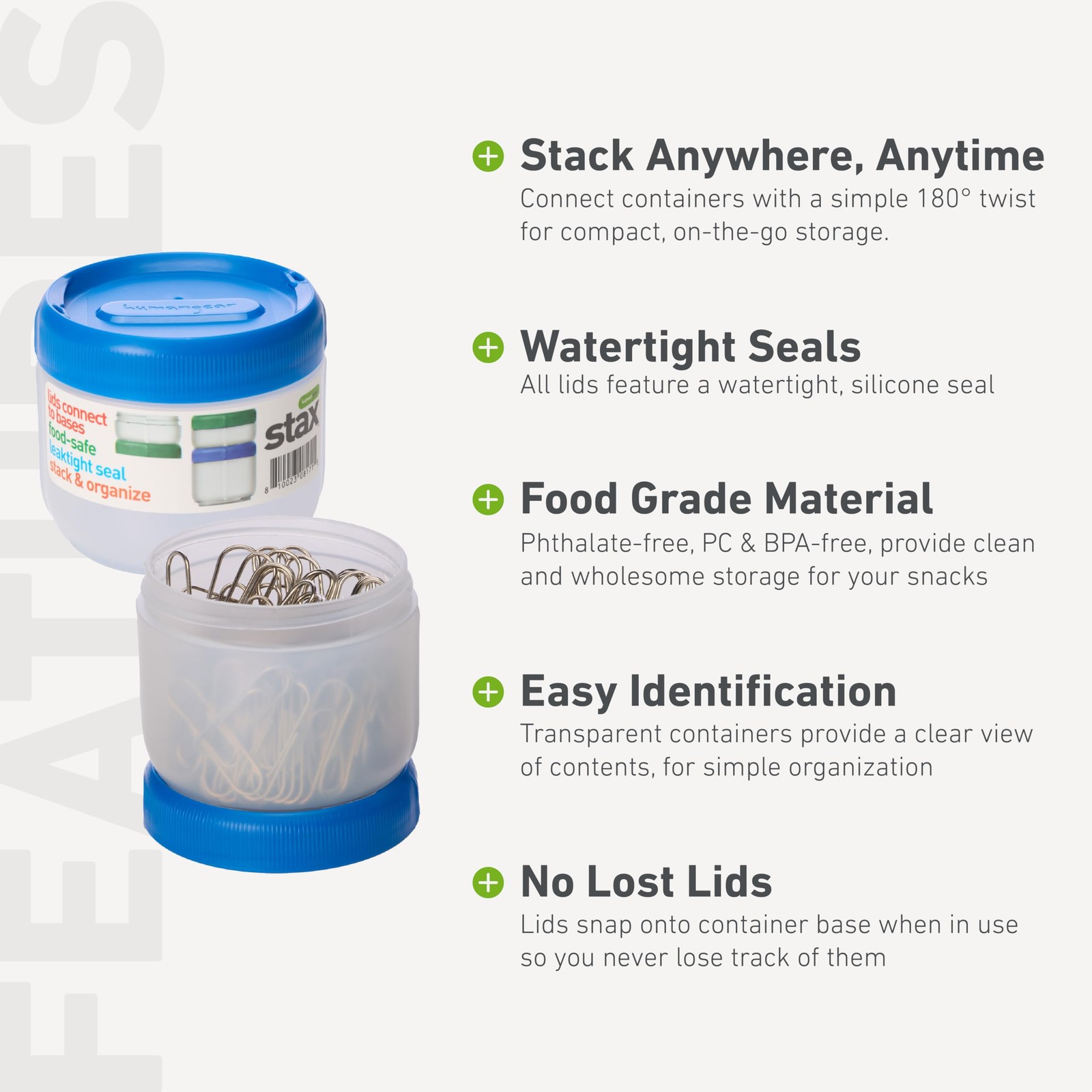 STAX, Stackable Snack Containers – Leak-Proof Snack Travel System – FDA-Food …