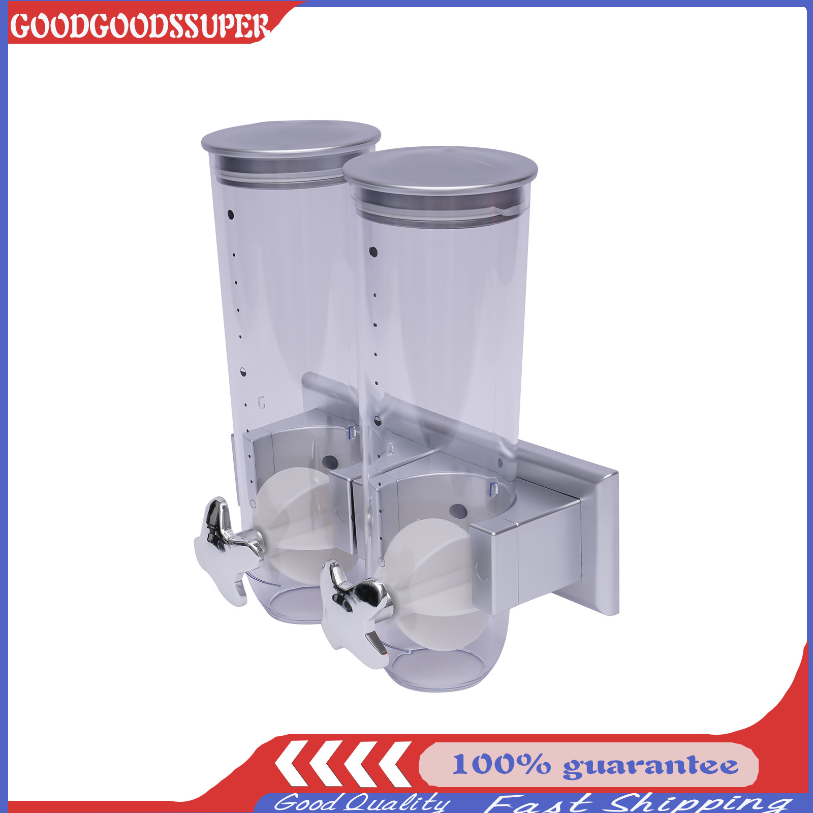 Wall Mount Dual Control Food Storage Dispenser Coffee/Bean/Candy/Rice Silver 3L