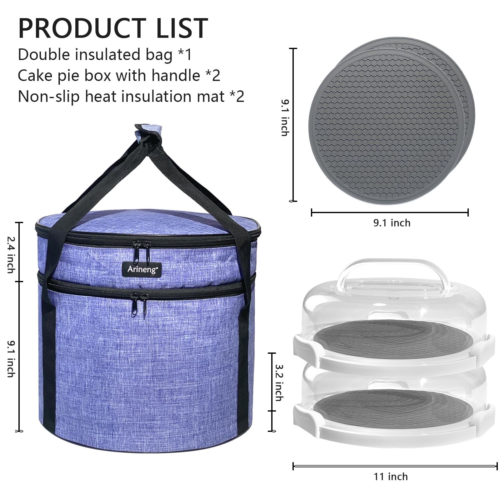 2 Pack Pie Containers with Lids and Handles, Includes Insulated Bags and Non-…