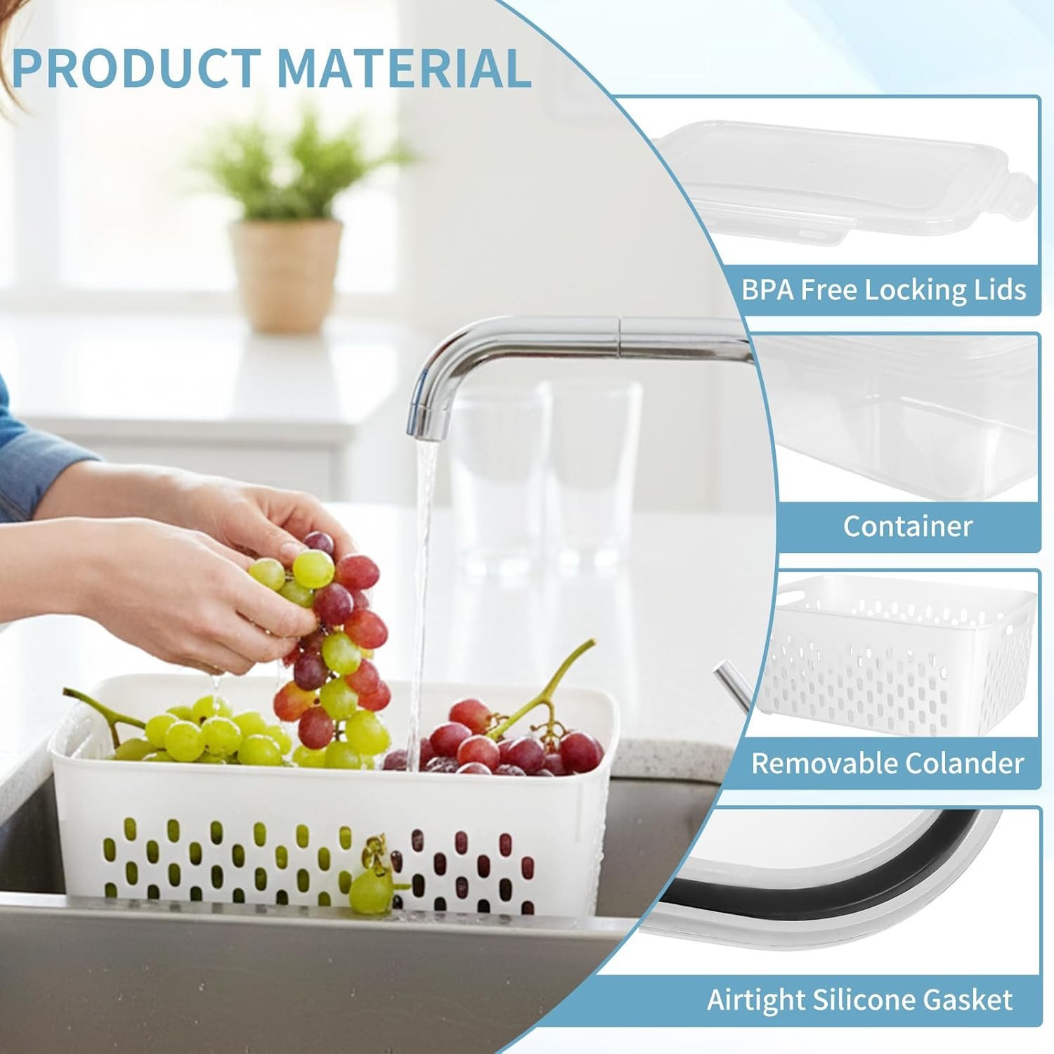 Grape Container for Fridge,3Pcs(0.9-13.5Qt) | Leakproof Grape Container with Rem
