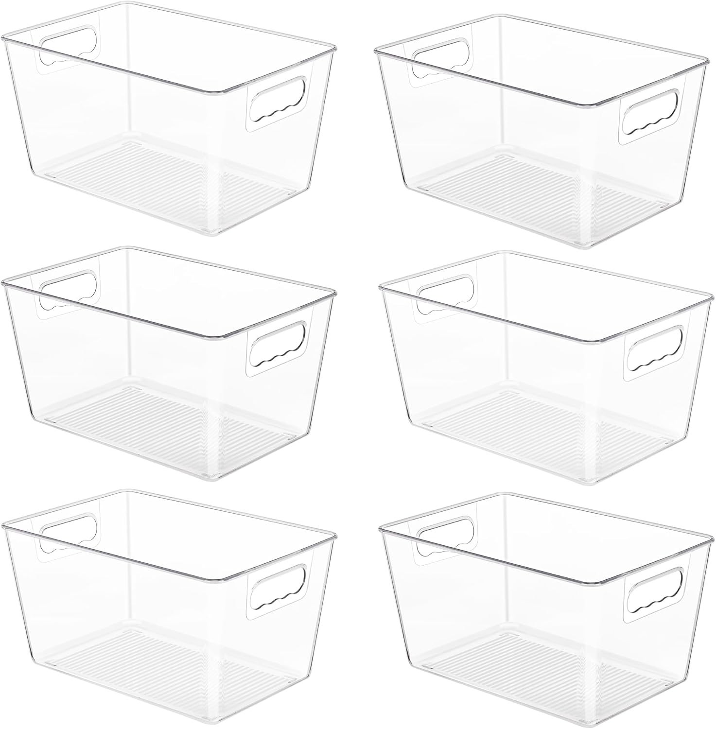 6 Pack Clear Pantry Organizer Bins, Plastic Containers with Handle for Kitche…