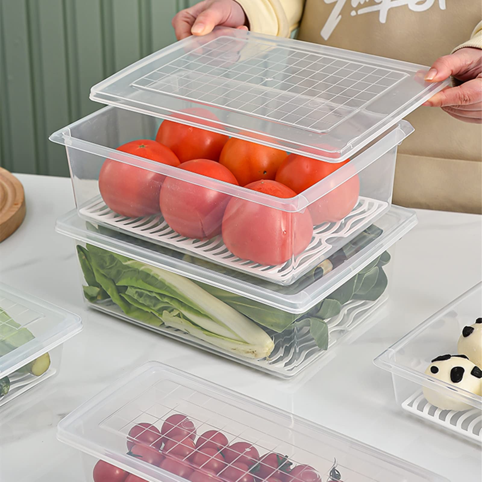 Food Storage Container, Plastic Food Containers with Removable Drain Plate an…