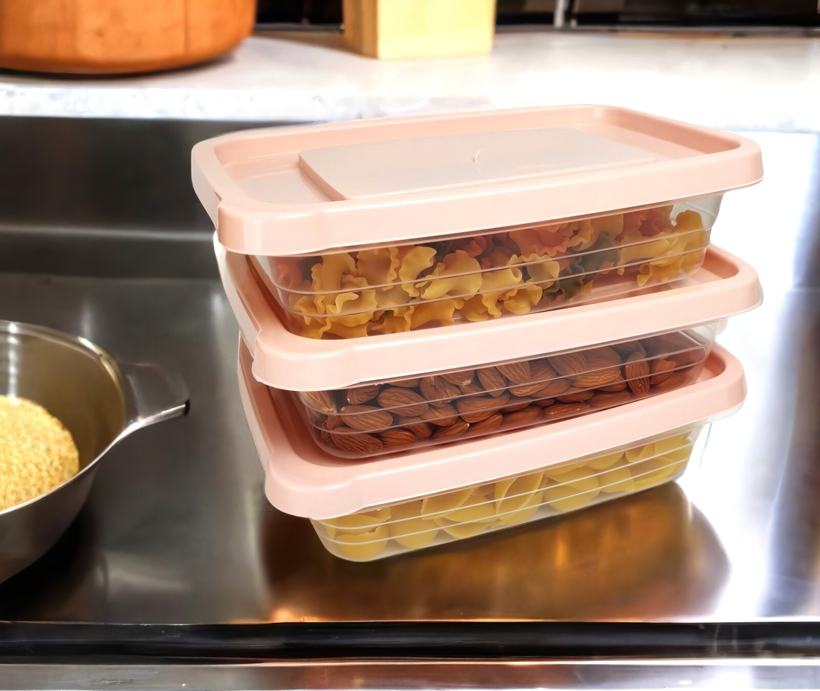 Kitchen Plastic Food Containers with Lid Leak Proof & Freezer Safe, 3 Pcs Set