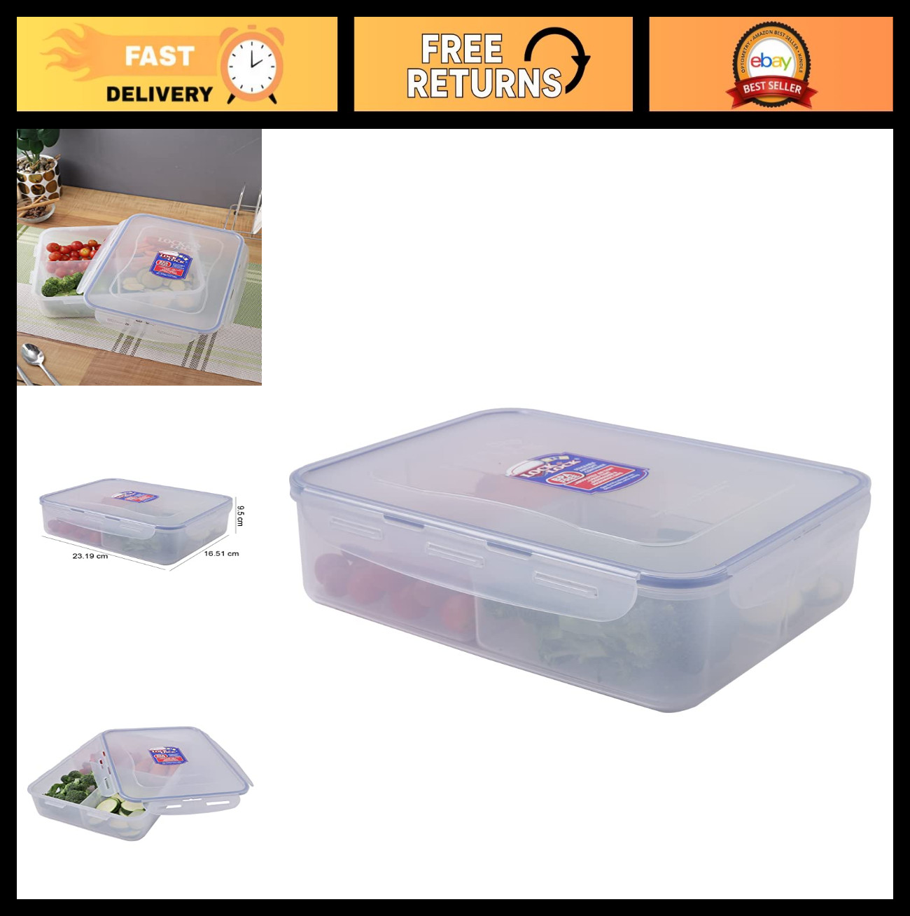 16.2-Cup Rectangular Food Storage Container with Divider – Airtight, BPA-Free
