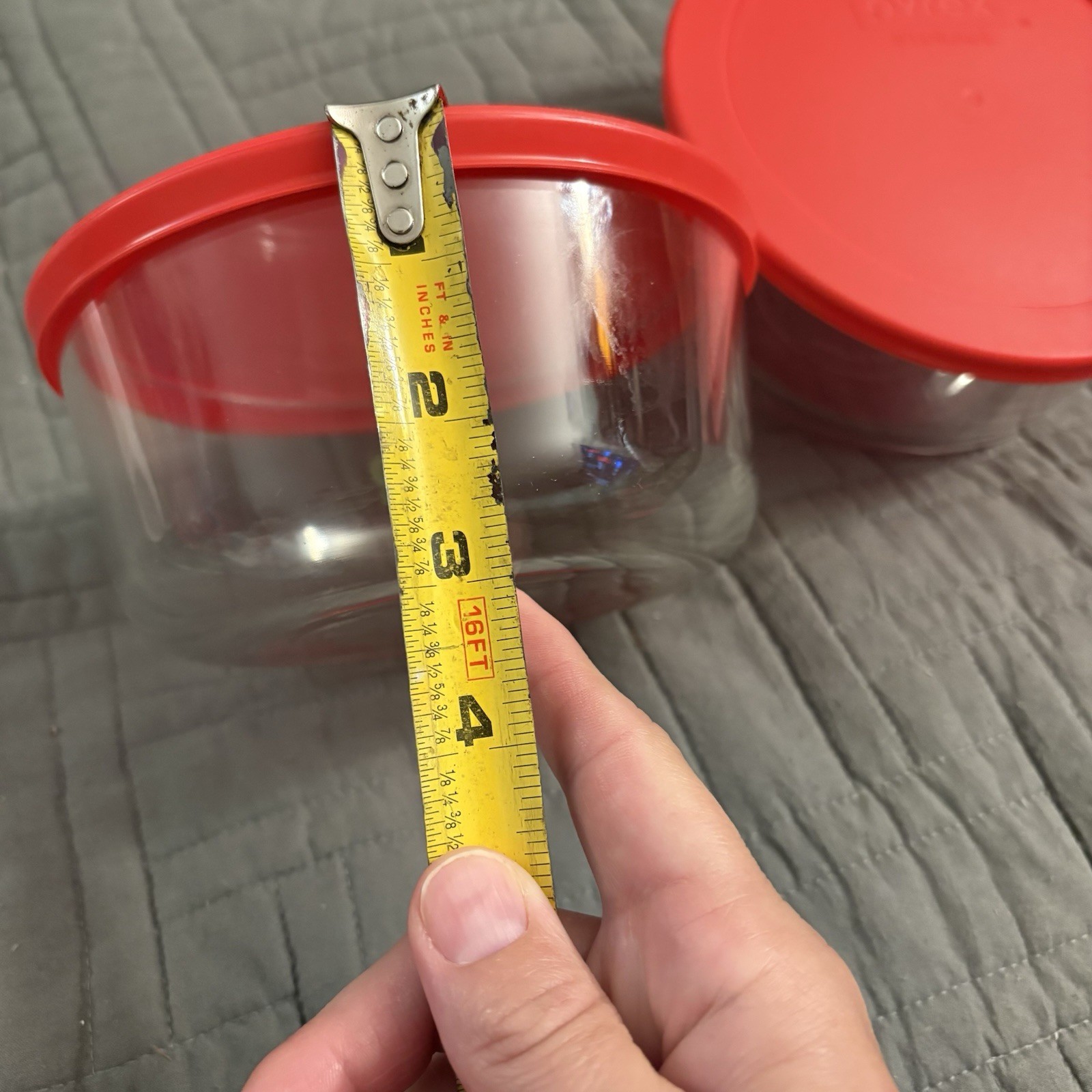 Pyrex 7201 4-Cup Round Glass Storage Bowl with Red Lid – Made in USA – Lot of 2