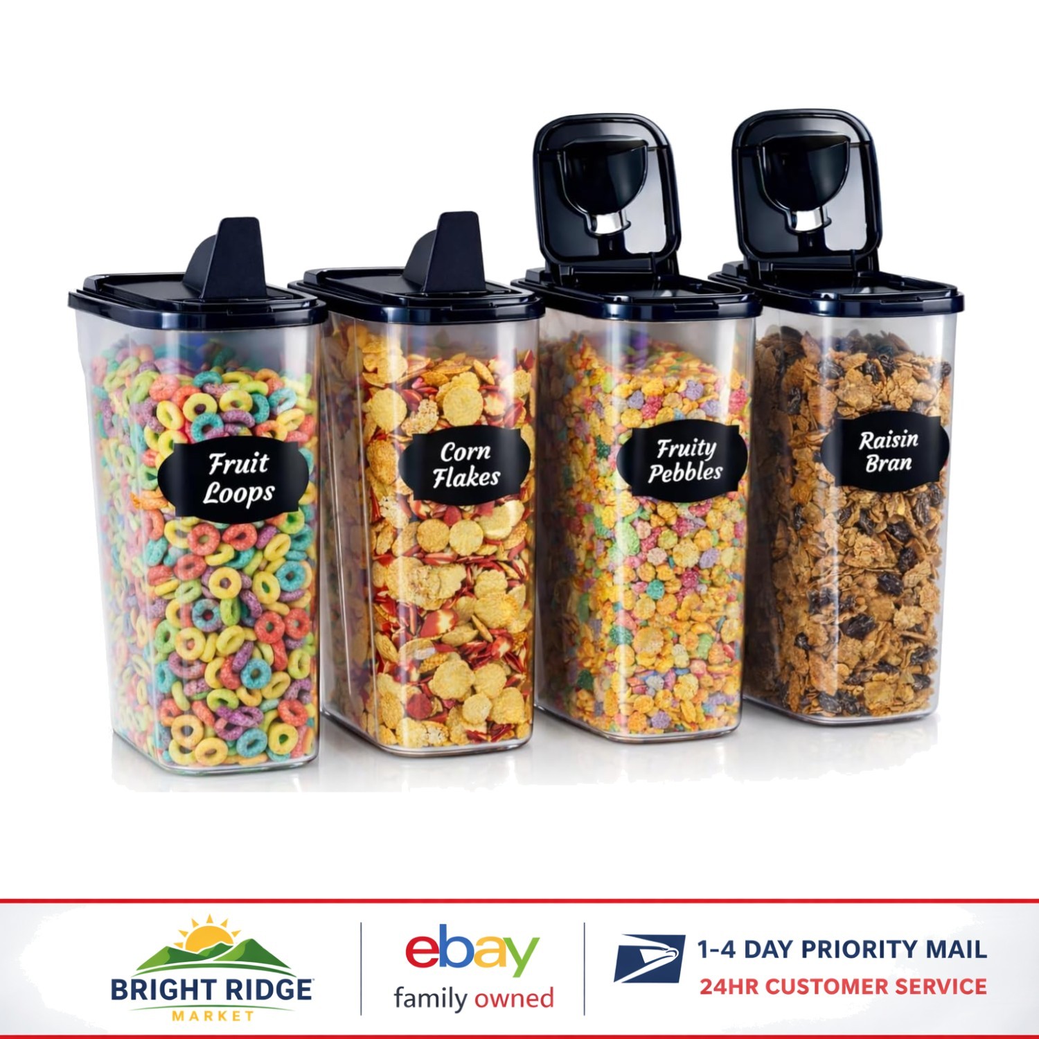 4-Pack Airtight Cereal Containers with Easy-Pour Spout for Pantry Organization