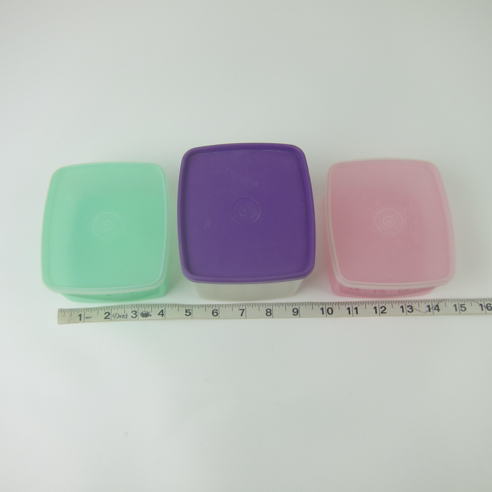 3 Vintage Tupperware Freezer Containers Green & Pink #311 and #312 Purple Lid