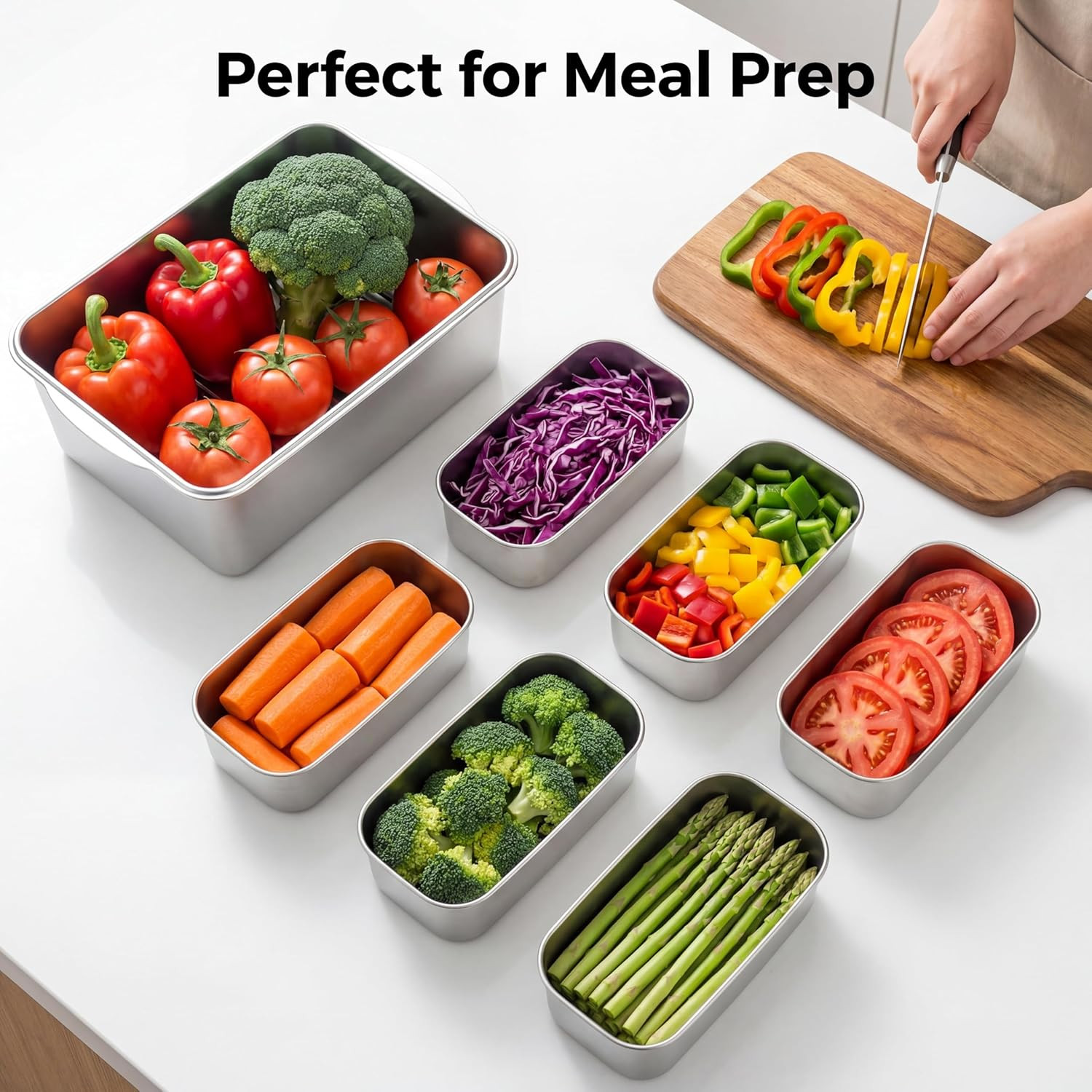 Extra Large 304 Stainless Steel Food Storage with 6 Divided Compartments & Indiv