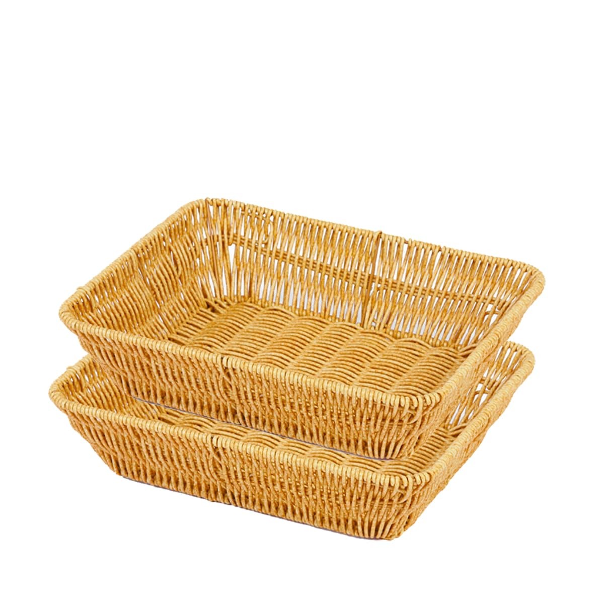 Rectangular Wicker Bread Fruit Basket Woven Tabletop Food Serving Organizer