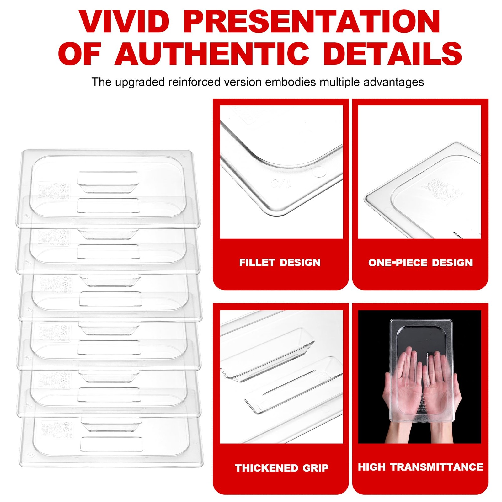 6-Pack Clear Polycarbonate Handled Lids for 1/6 Size NSF Food Pans