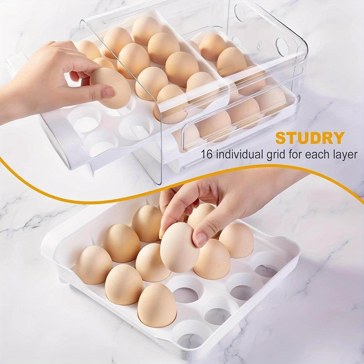 Egg Storage Box Drawer Refrigerator Double Layer Holder with Handle Organizer