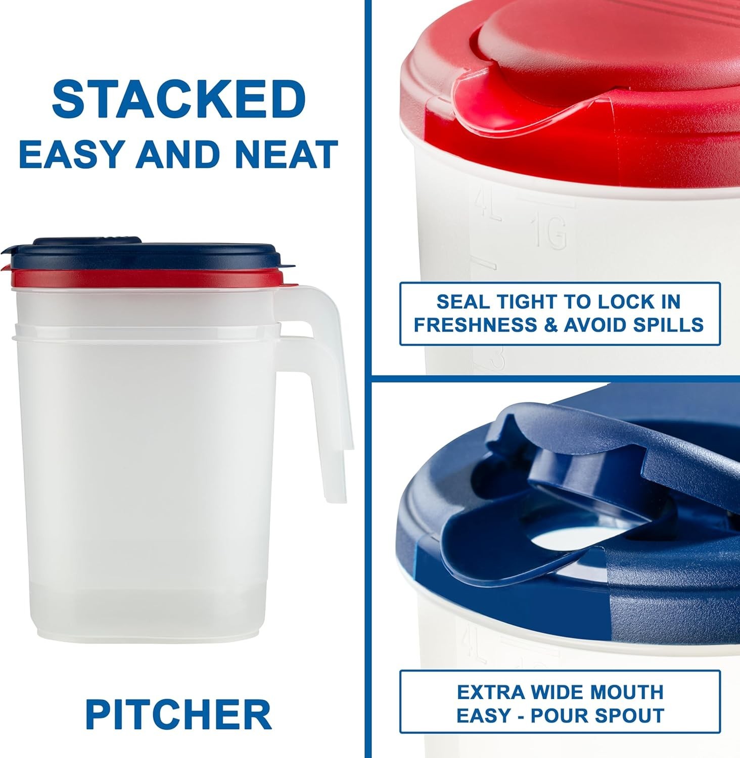 2-Pack Oval Slim Plastic Pitchers With Lids – 1 Gallon, Flip-Top Pivot Spout,…