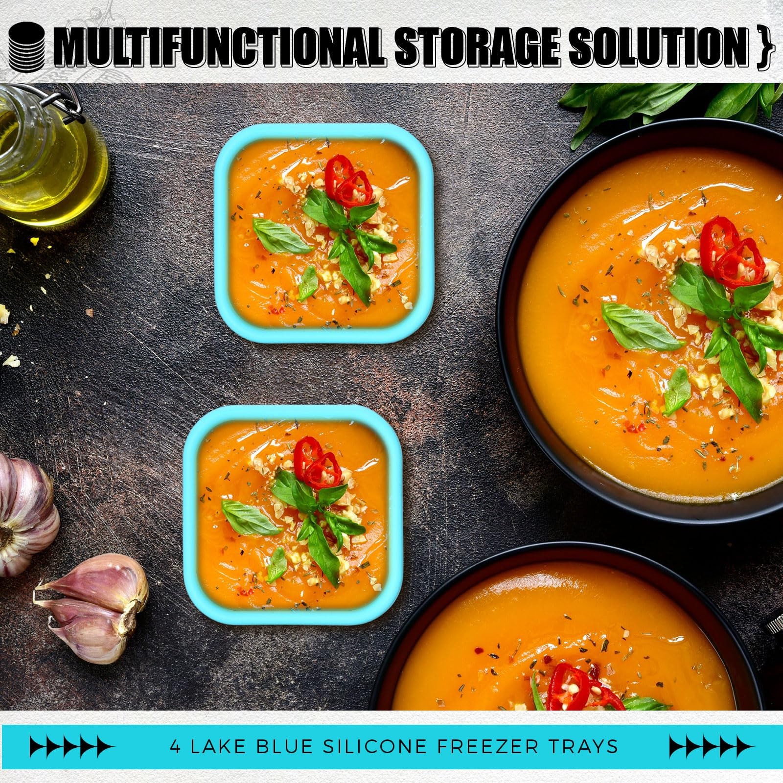 4 Pcs 1/2 Cup Silicone Freezer Trays with Lid Soup Freezer Containers Reusabl…