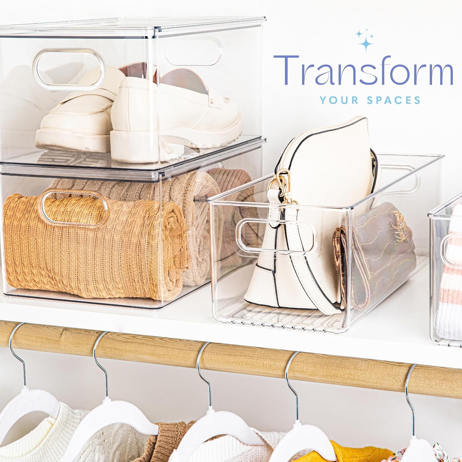 Clear Plastic Storage Bin w/ Handles 16″x6″x5″ Pantry & Fridge Organizer