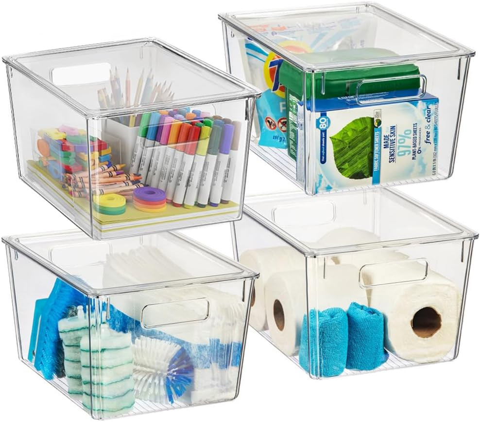X-Large Plastic Storage Bins with Lids Clear Stackable Pantry Organizer Box
