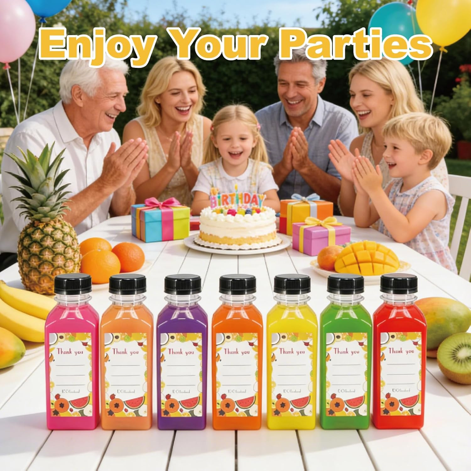 100 Pack 12Oz Clear Reusable Plastic Juice Bottles with Caps, Food Grade Bpa-Fre