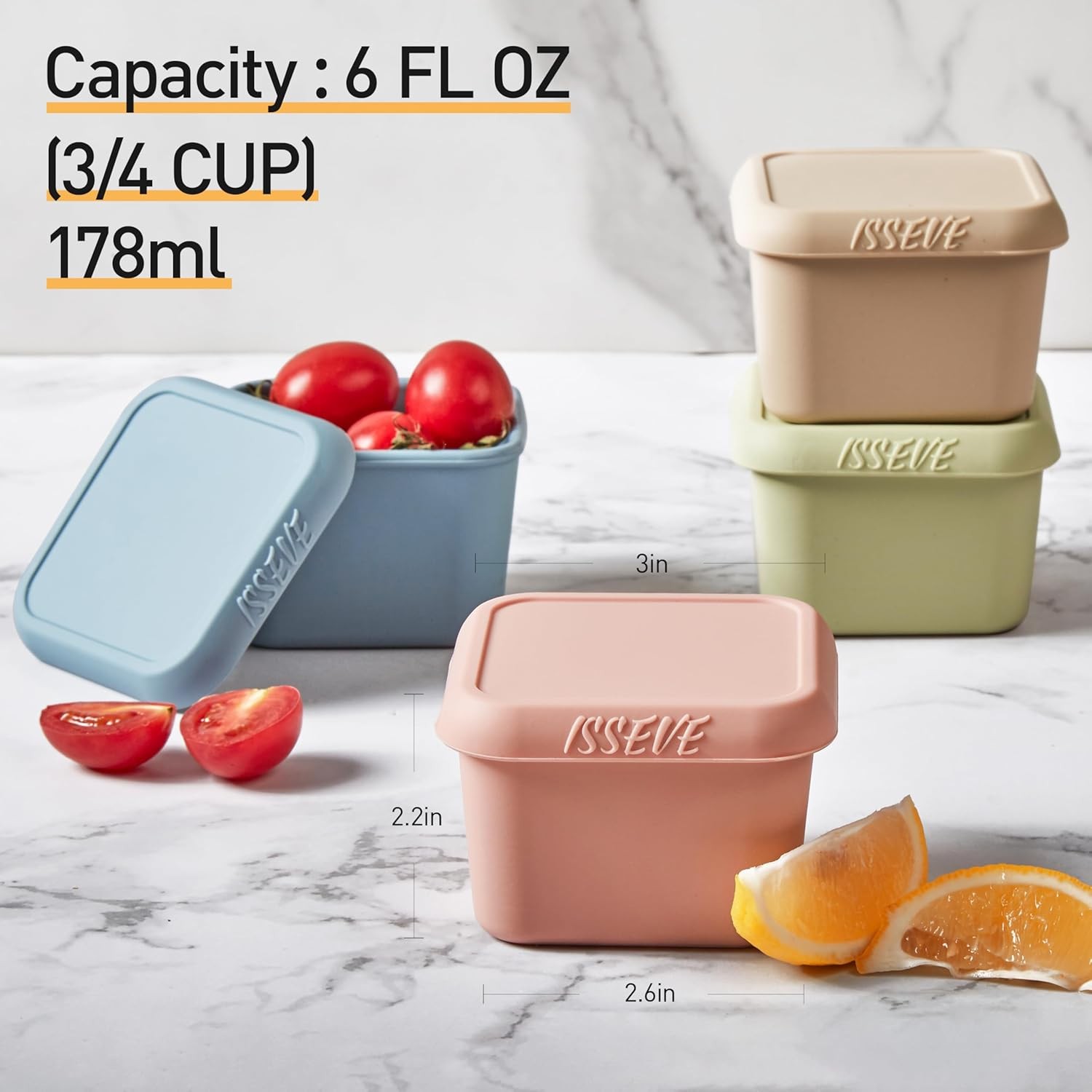 ISSEVE 4pack 6oz Silicone Snack Containers for Kids, Reusable Small Containers w
