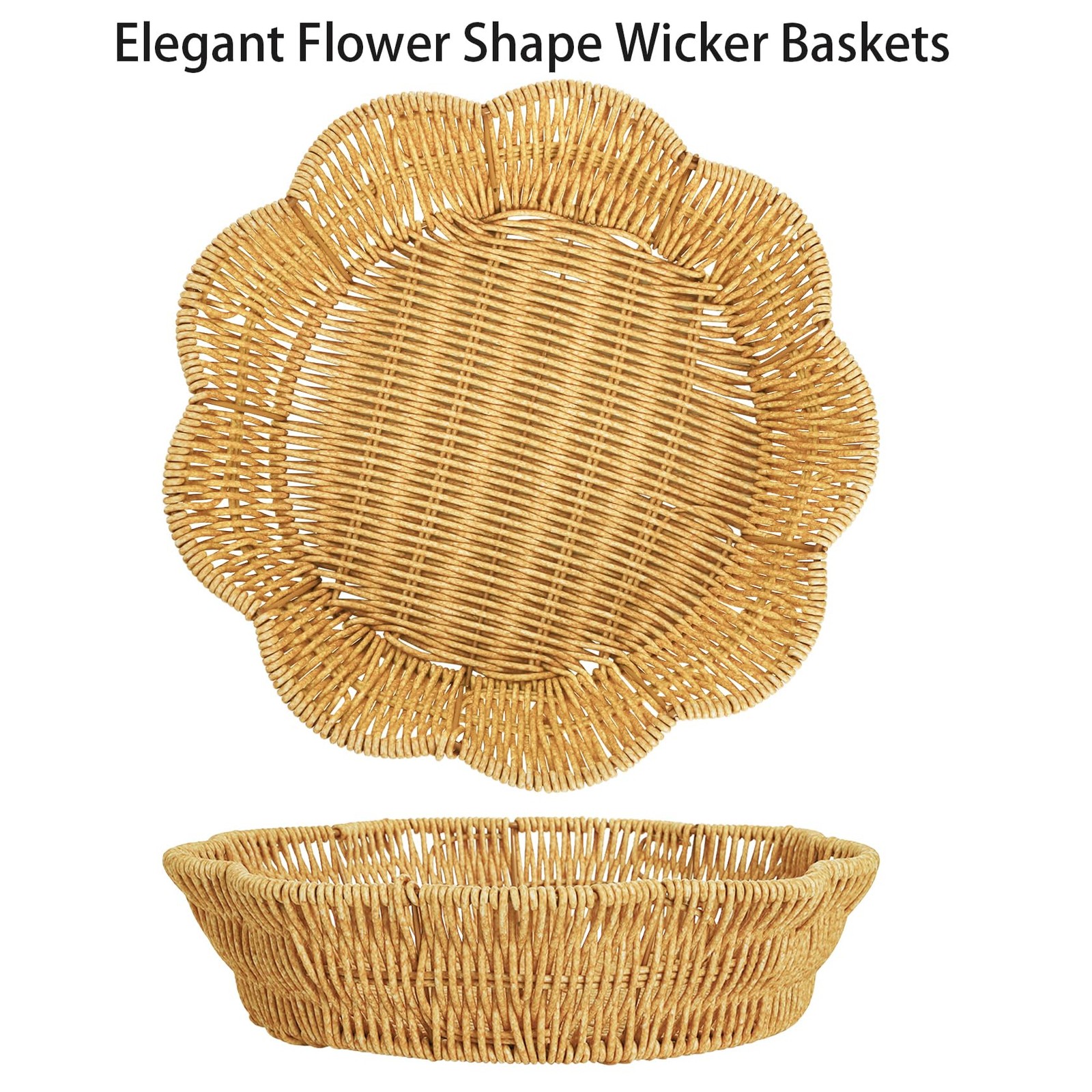3 Pack Poly Wicker Bread Baskets, Imitation Rattan Fruit Baskets, Hand Woven …