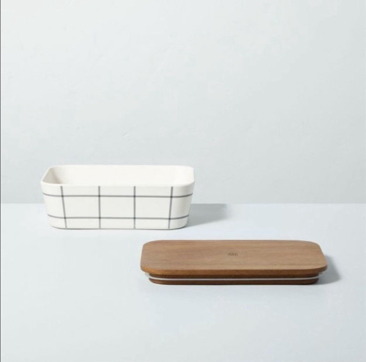 Hearth & Hand 45oz Grid PatternBamboo-Melamine Bento Food StorageBox Wood Lid