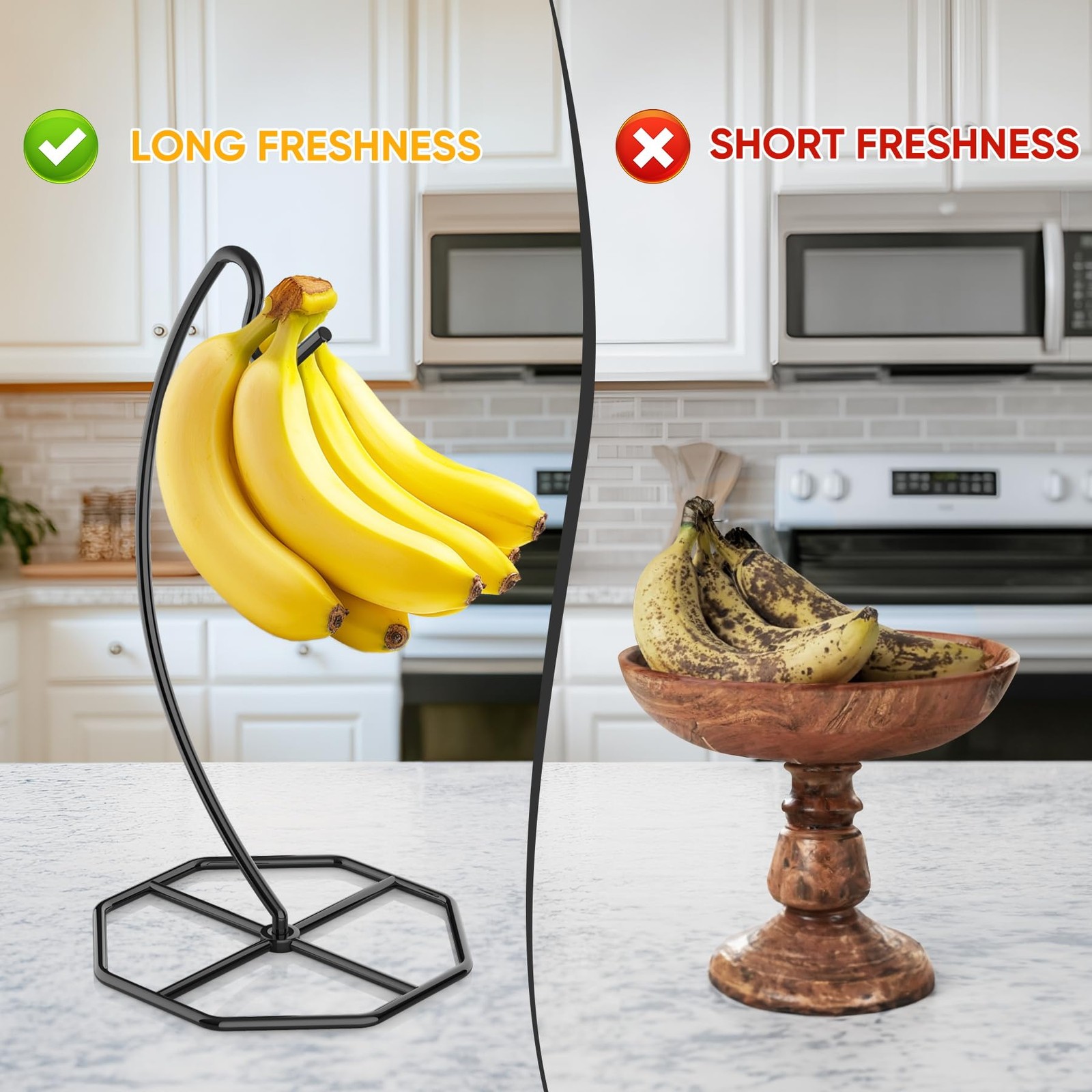 Banana Hanger, Tree Holder Metal Stand Holds Up to 15LB for Kitchen Counter 2 Pc