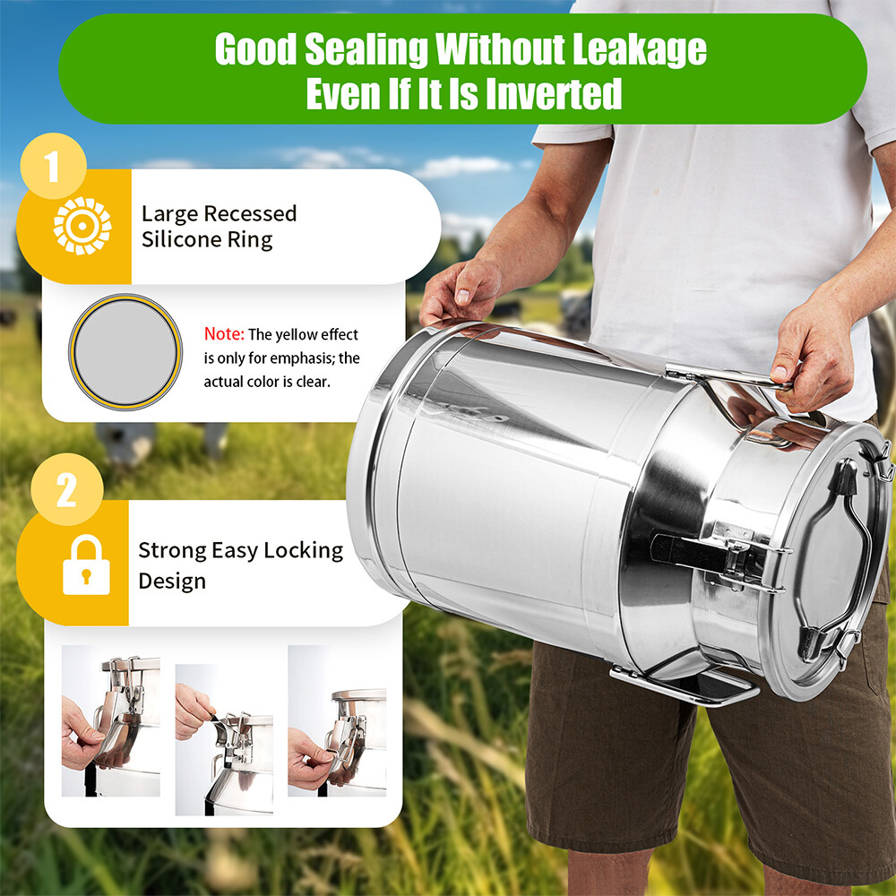 Wine Pail Bucket Water Jug Liquid Storage 30L 8 Gallon Stainless Steel Milk Can