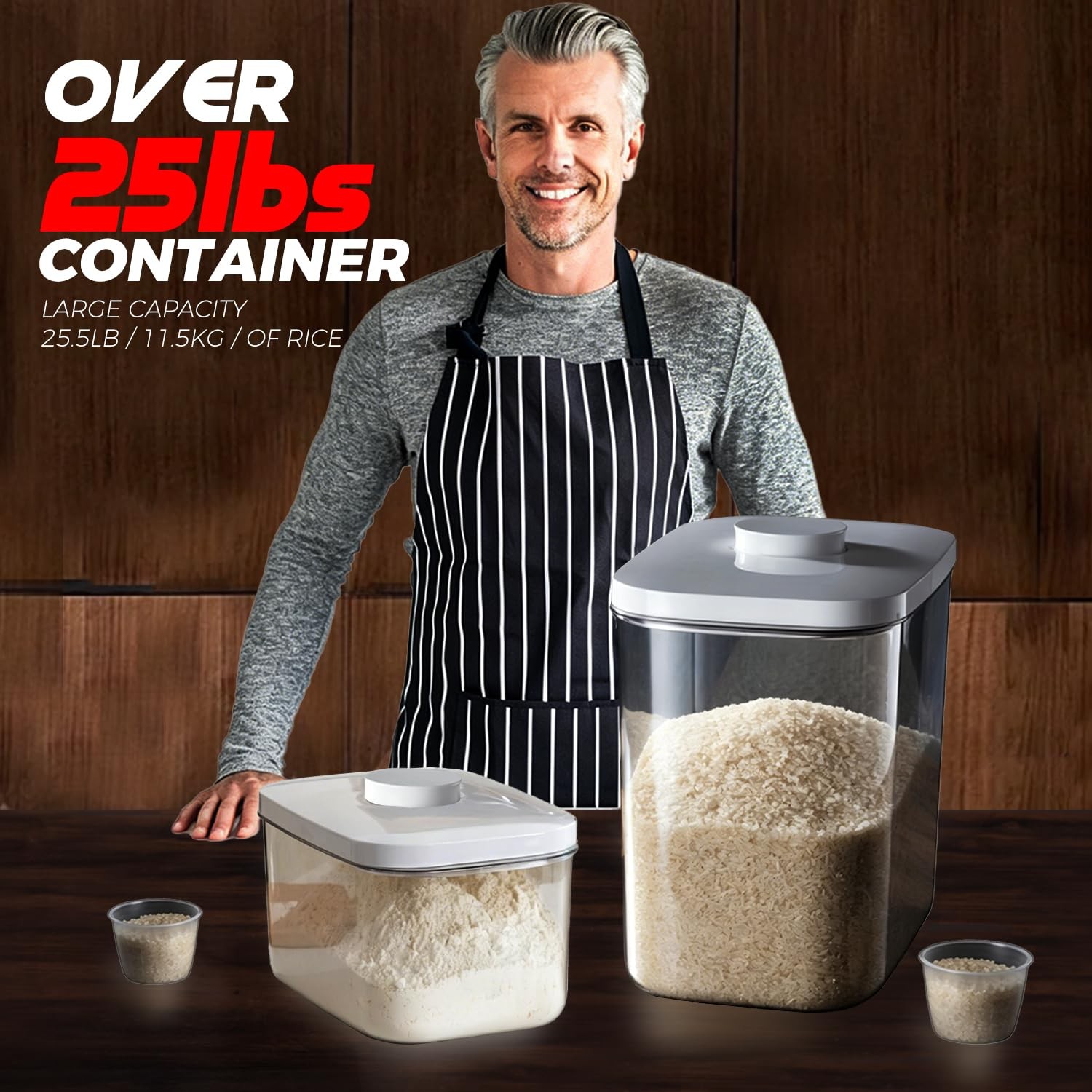 Rice Container – 25 Lbs/12KG/12L Rice Dispenser Storage with Measuring Cup Fo…