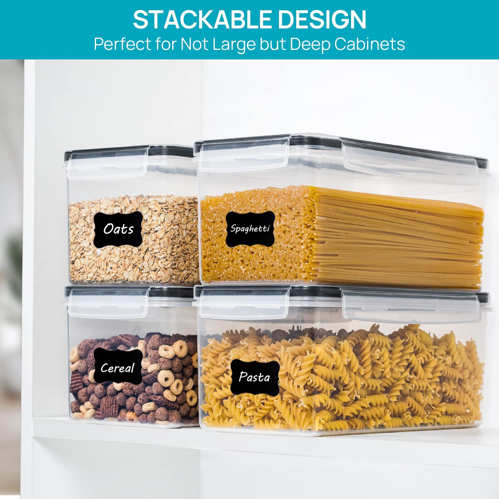 Airtight Food Storage Containers With Lids 4pcs Set 3.2l Plastic Spaghetti Conta