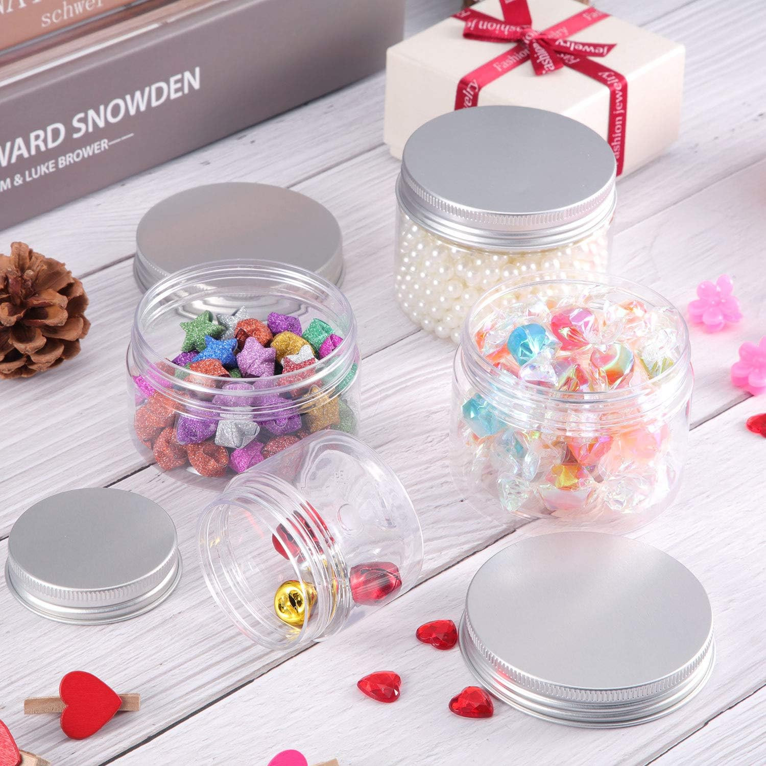12 Pack Clear Plastic Storage Favor Jars Wide-Mouth Plastic Containers with Lids