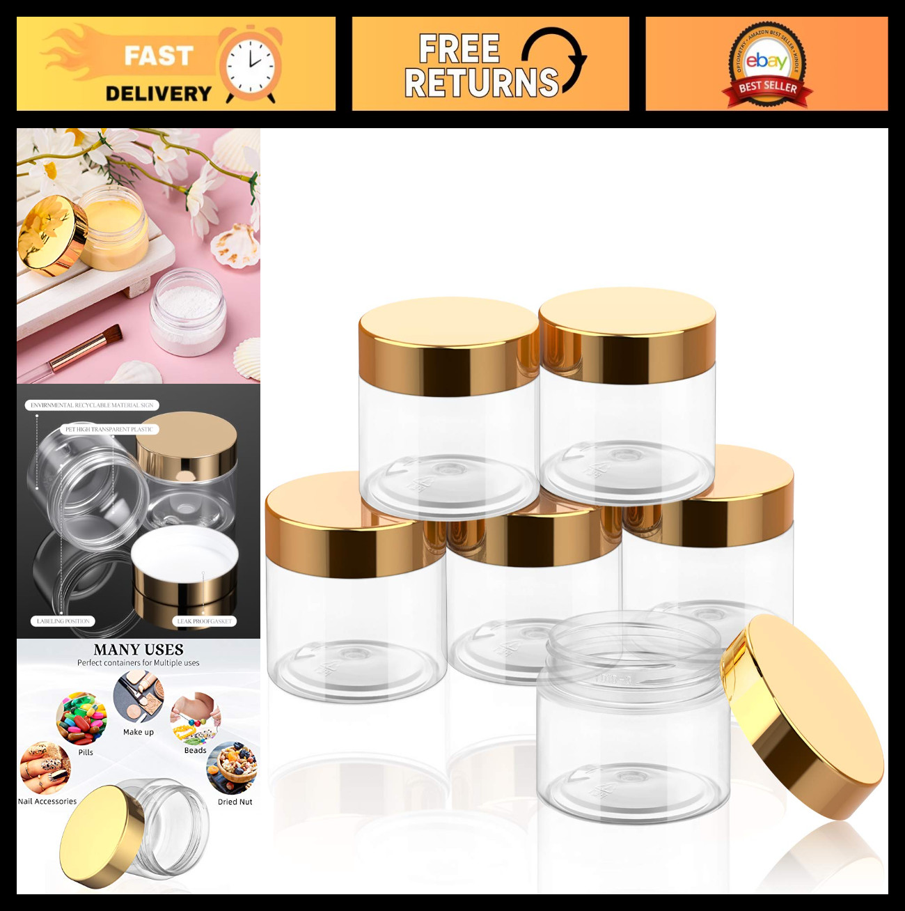 6 Pack 6 oz Wide-Mouth Plastic Jars with Lids – Leakproof, Refillable, Ideal for
