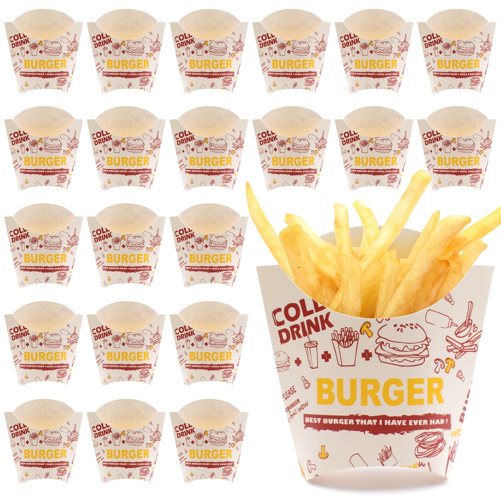 100PCS French Fry Box French Fries Holder Cardboard French Fry Cups Paper Bur…