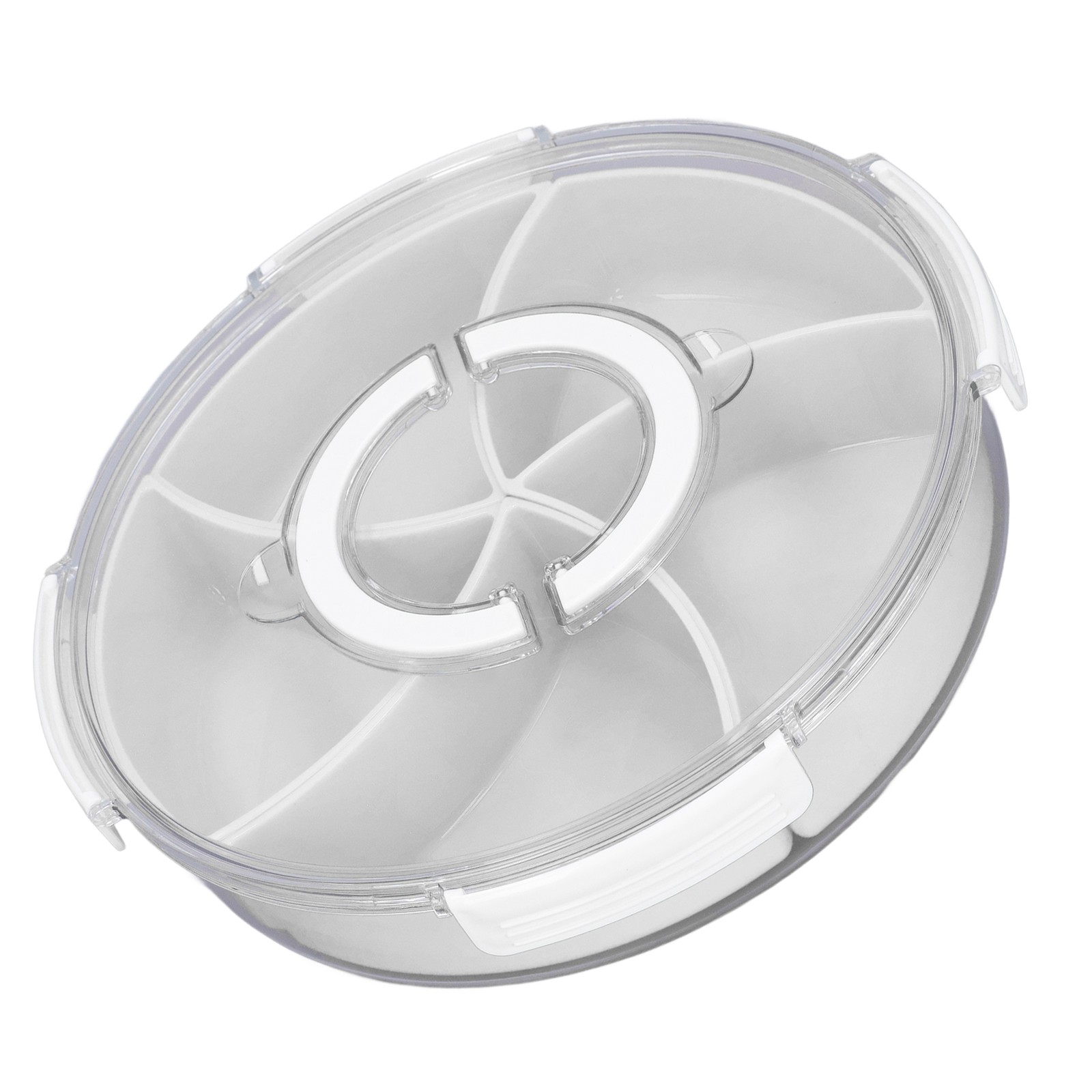 White 5-Compartment Rotating Snack Box with Lid & Handle