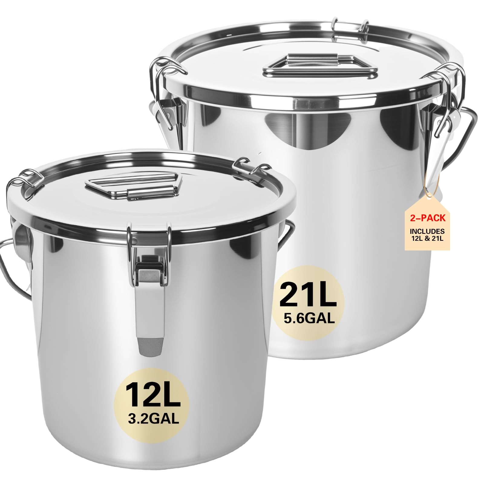 21L/5.6GAL and 12L/3.2GAL Stainless Steel Airtight Canister, Food Storage Can…