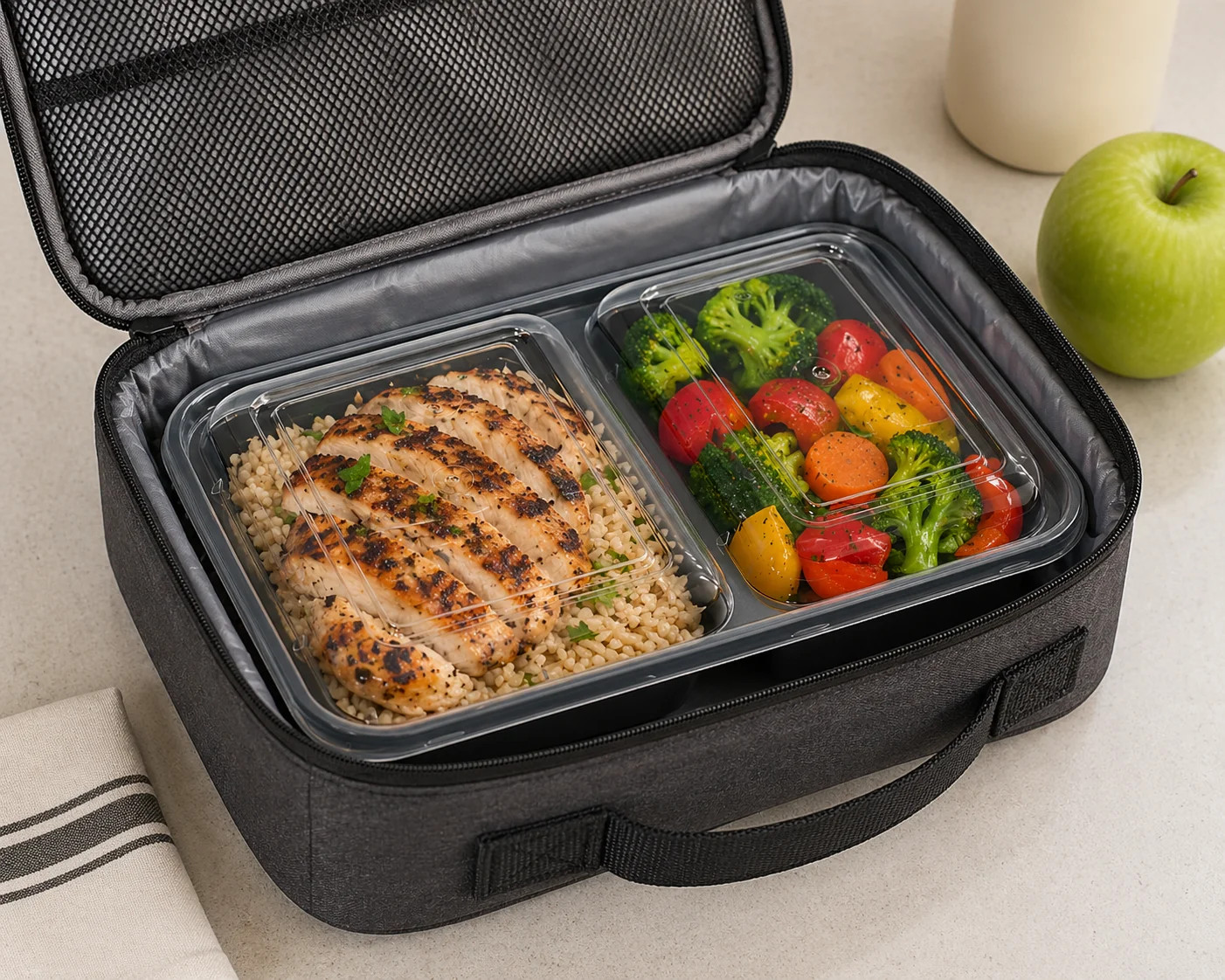 10-Piece (5 Containers + 5 Lids) with 2 Compartments Microwave and Dishwasher