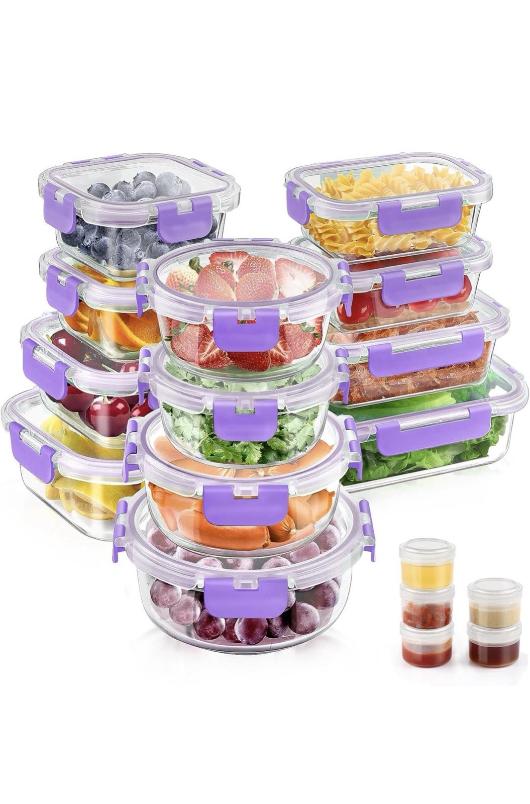34pcs Glass Food Storage Containers with Lids Set, Airtight Meal Prep Containers
