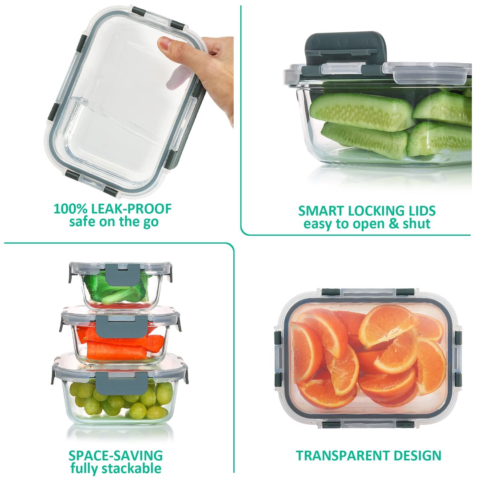 24-Piece BPA-Free Glass Food Storage Containers Set, Airtight Meal Prep & Oven S