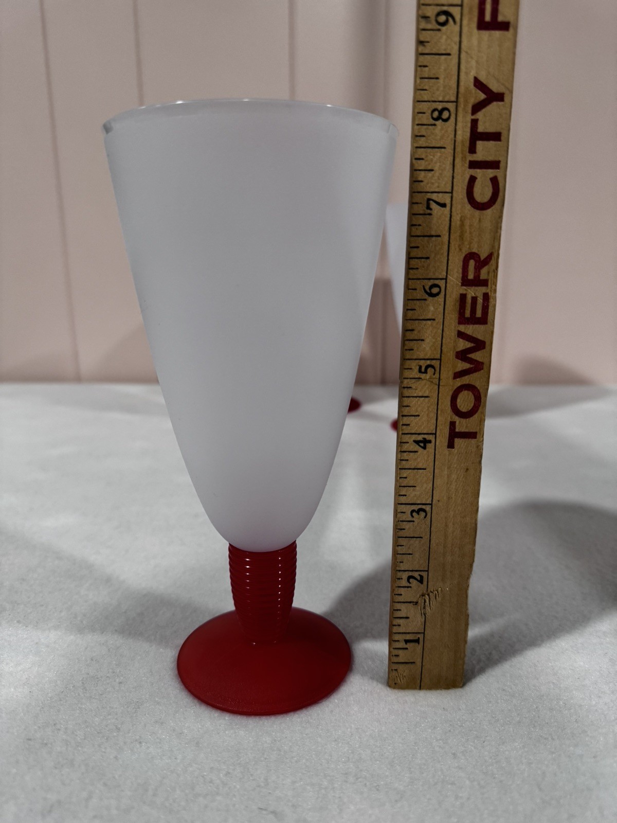 4 Vintage TUPPERWARE Tall White Frosted with red base Parfait Dessert Cups