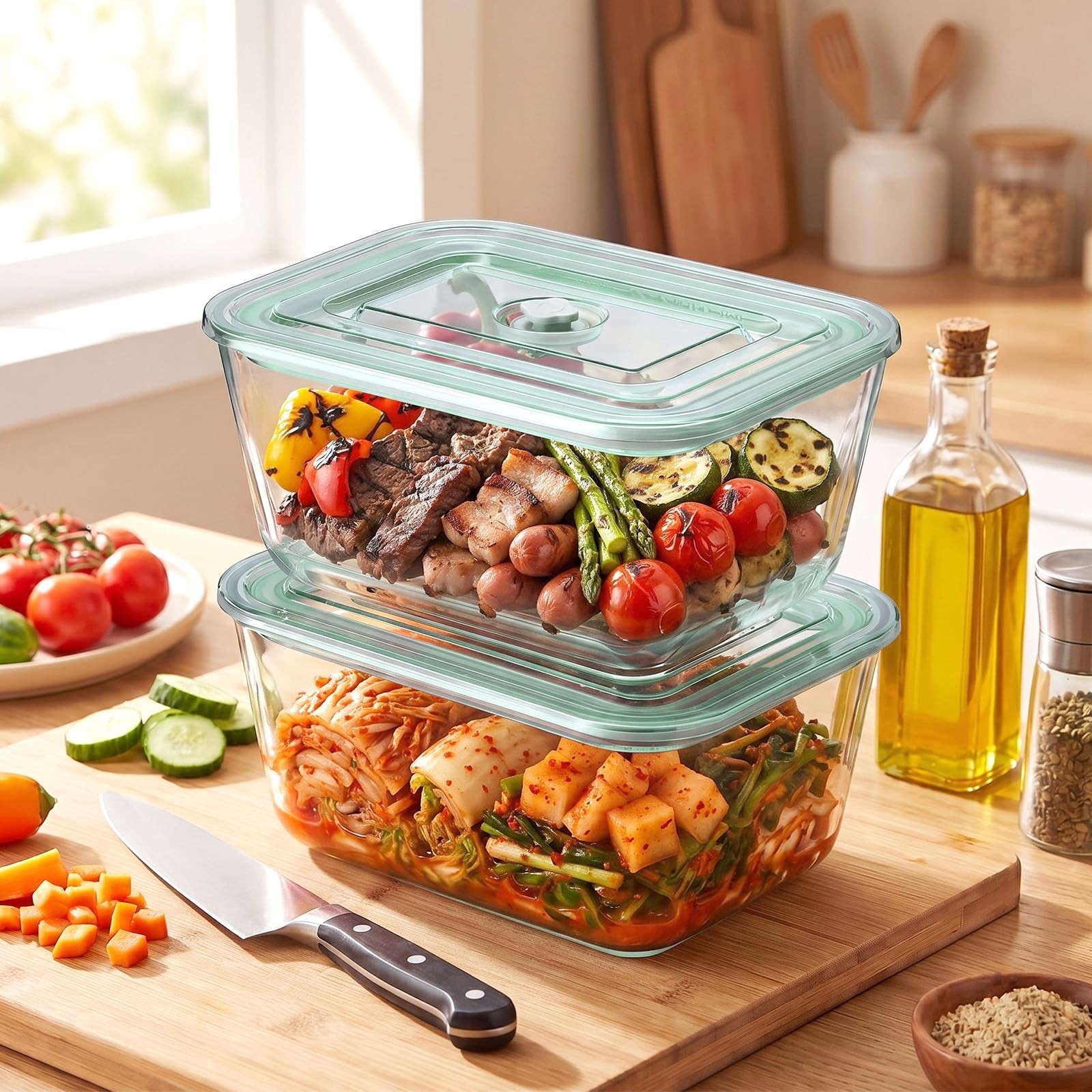2 Pack 103 Oz/3000ml Extra Large Borosilicate Glass Food Containers with Airt…