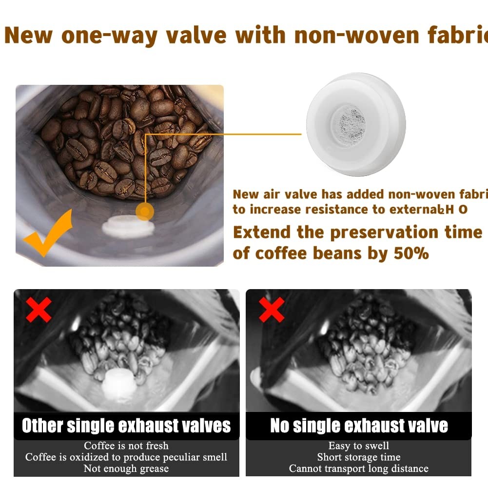 DMpcakDM Coffee Bags with Valve(16 oz,1 lb,50pcs) Black High Barrier Aluminum…