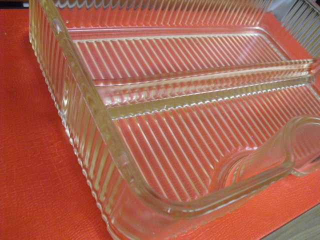 VINTAGE LARGE DIVIDED RIBBED CLEAR GLASS REFRIGERATOR