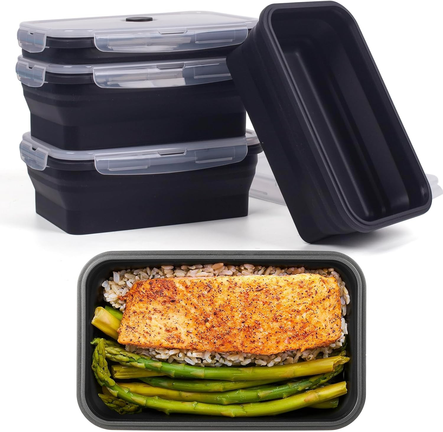 Collapsible Food Storage Containers with Lids, 4 Pack, 40 Oz Silicone 1-Compartm