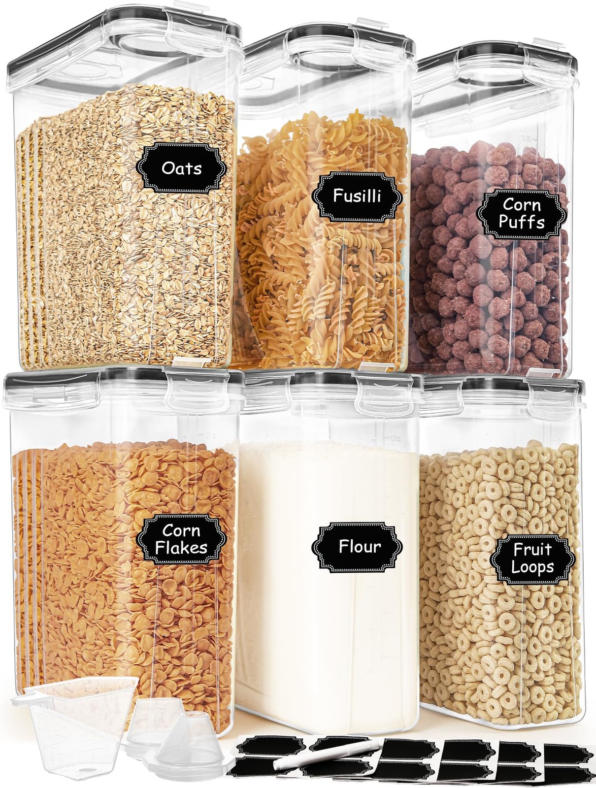 Cereal Containers Storage Set (4L / 135.2oz), 6PCS Airtight Food Storage Cont…