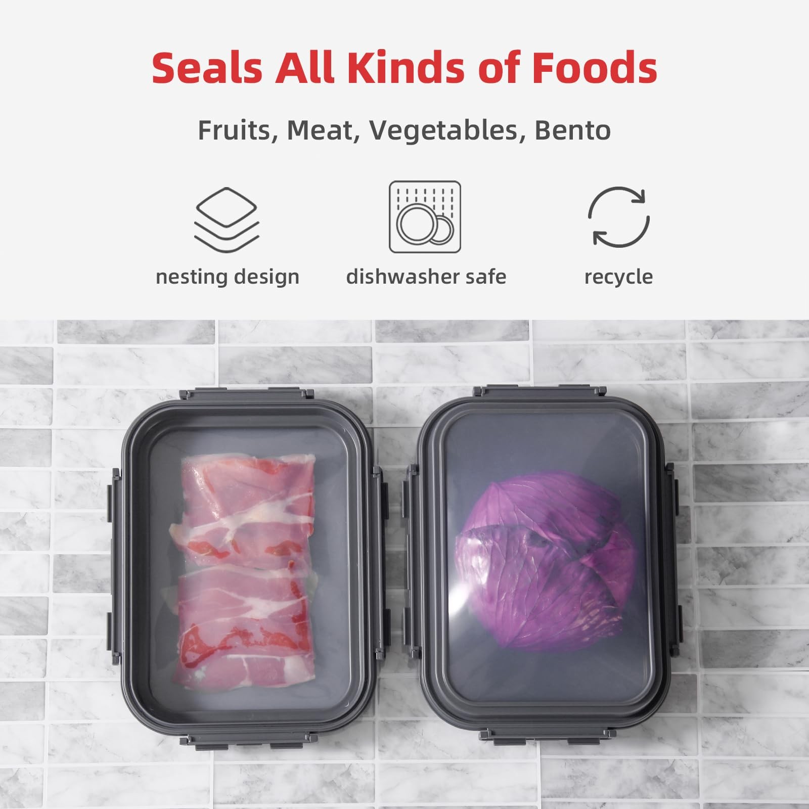 2 Pack Silicone Food Fresh-Keeping Storage Containers with Lid, Dual-Shape De…