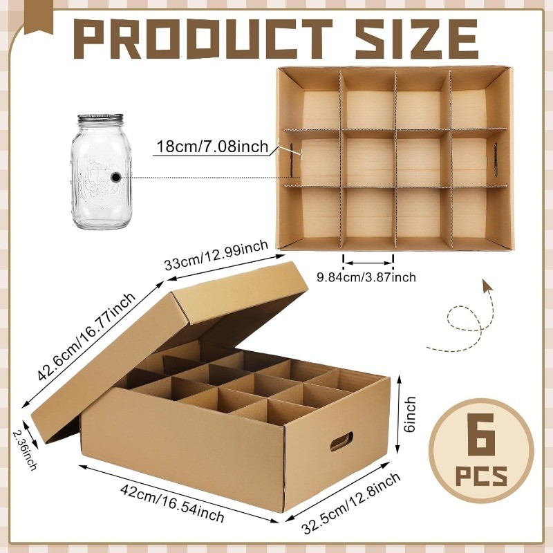 6 Pieces Mason Jar Storage Boxes 16 oz Canning Boxes with Handles and Dividers