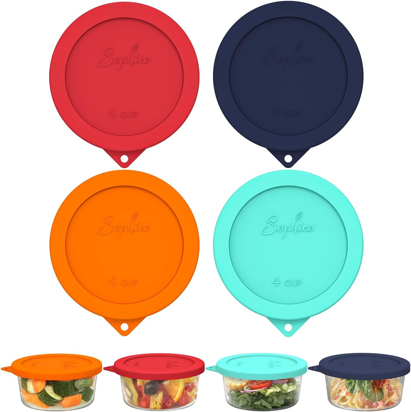 4 Cup round Silicone Storage Cover Lids Replacement for Anchor Hocking and Pyrex