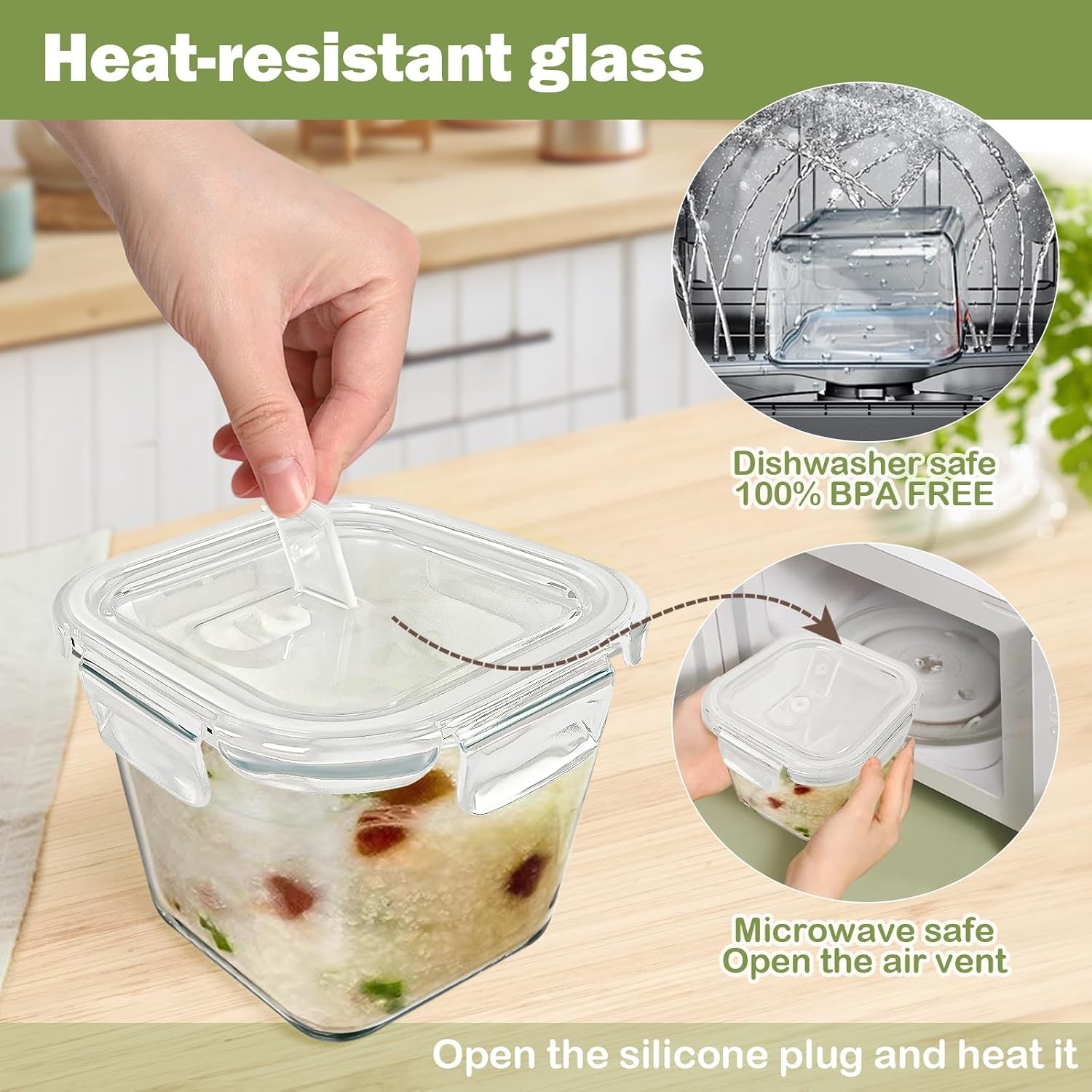 Borosilicate Glass Soup Containers with Lids 4 Cup/32 oz 4 Pack | Microwave